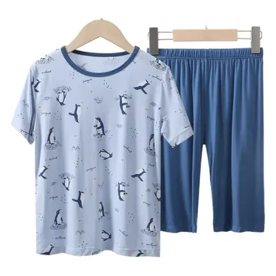 New Boys' Light Blue Penguin Print Pajamas Set