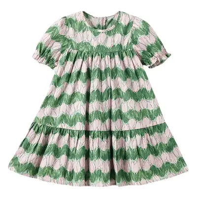 Wilberu Girls Summer Dress Green Leaf Print
