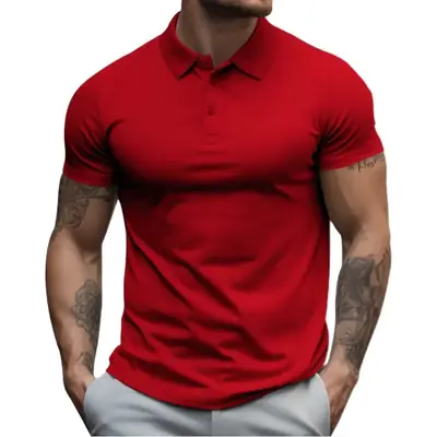 Men's Gray Polo Shirt Short Sleeve Summer Casual Wear