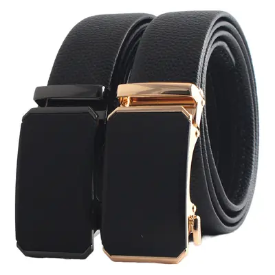 Black Faux Leather Automatic Buckle Belt for Men