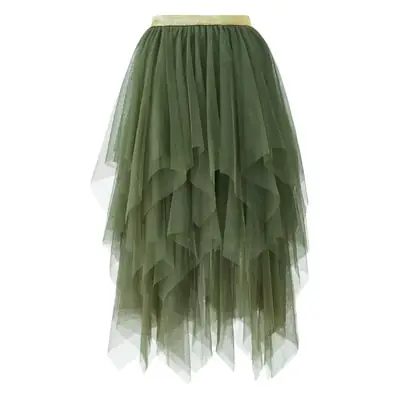 Purple Mesh Veil Skirt Women Mid Length High Waist
