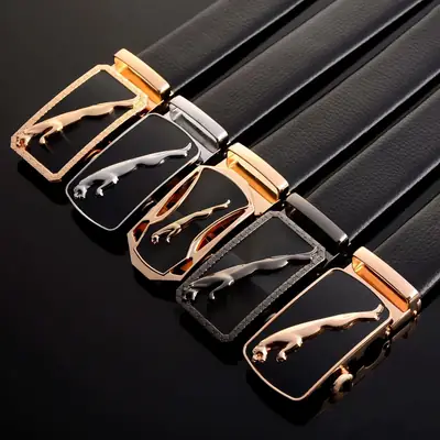 Black Leather Belt with Leopard Alloy Buckle