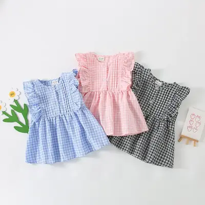 Korean Style Girls Pleated Plaid Shirt Cotton 2025