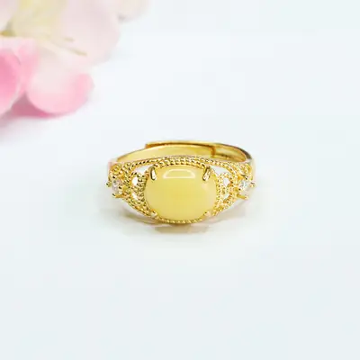 Gold Yellow Amber Saddle Ring for Men Women