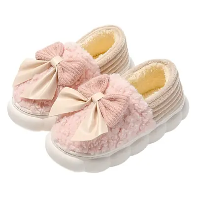 Women's Winter Bow Knot Fleece Slippers Cream