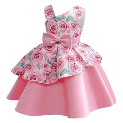 Off-Shoulder Girls Dress Blue Rose Print