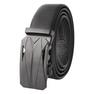 Men's Black Leather Belt with Automatic Buckle