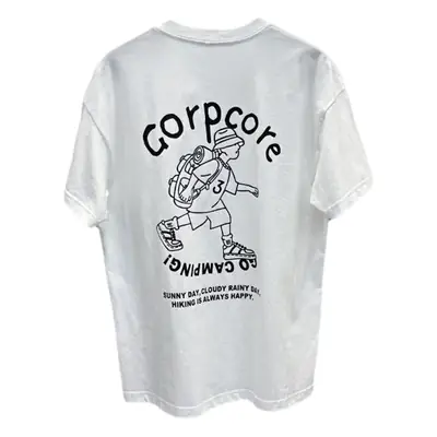 Men Printed Casual T-Shirt White Loose Fit Short Sleeve