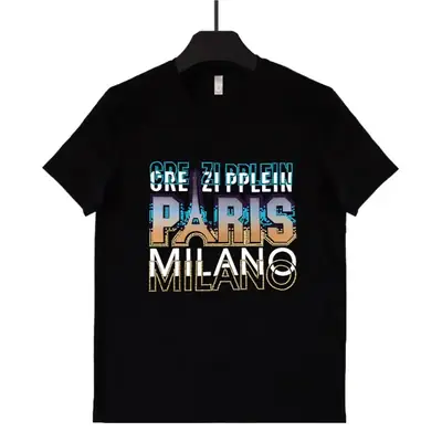 Men Green Milan Design T-Shirt Short Sleeve Round Neck