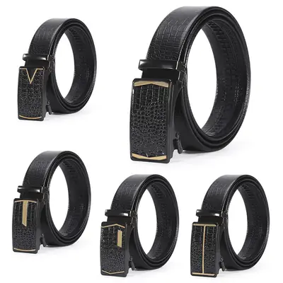 Men's Black Croc Leather Belt with Automatic Buckle