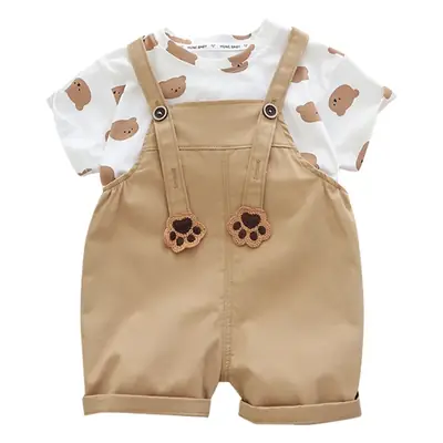 Boys Cartoon Print Strap Shorts Set Summer Wear