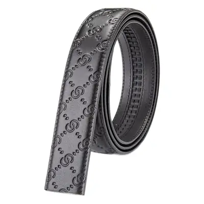 Men's Black Embossed Leather Belt with Automatic Buckle