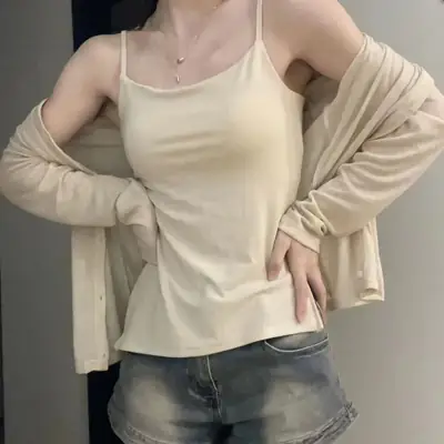 Japanese New Arrival Black Tencel V-Neck Sling Top Women