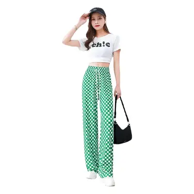 Women's Black White Checkered Wide Leg Pants Spring Summer