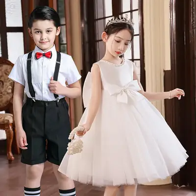Pink Tulle Bow Dress for Girls Primary School