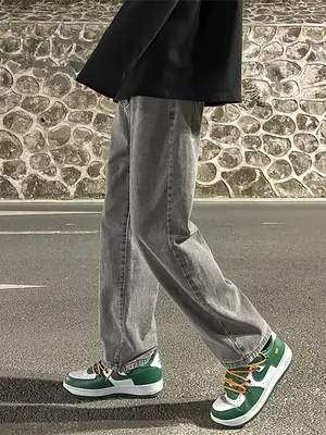 Men Smoke Gray Wide Leg Pants Spring Hong Kong Style