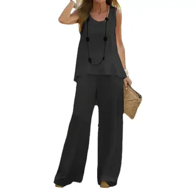 2023 Printed Sleeveless Top Elastic High Waist Pants Two-piece Suit