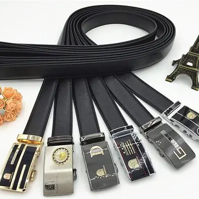 Men's Black Genuine Leather Belt with Automatic Buckle