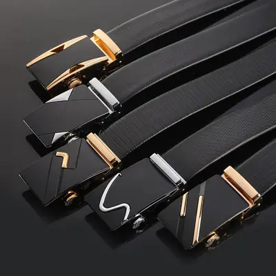 Men's Black Leather Belt with Rose Gold Buckle