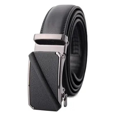 Men's Black Leather Belt with Automatic Buckle 3.5CM