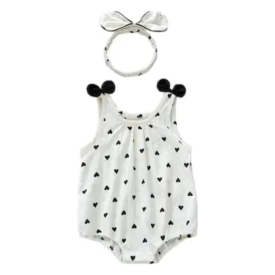 Baby Summer One Piece Set White Heart Bow Headband