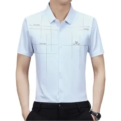 Men's Light Blue Embroidered Short Sleeve Shirt