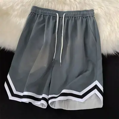 Men's White Sports Shorts Mid-High Elastic Loose Fit