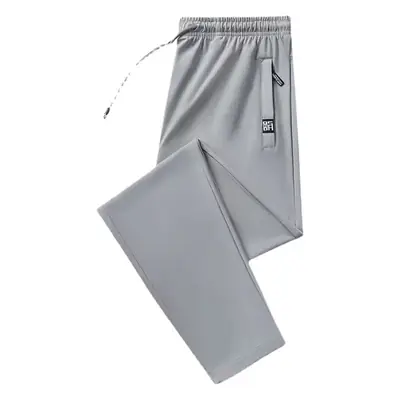 Men Ice Silk Zipper Pants Black Large