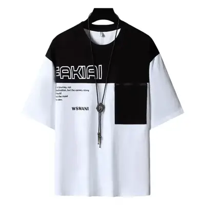 Men Printed Short Sleeve T-Shirt Black White XL