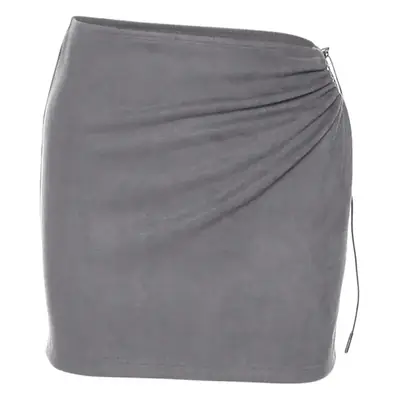 Women Grey High Waist Hip Drawstring Skirt Slim Fit