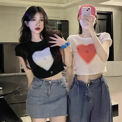 Women Heart Print Short Sleeve T-Shirt Set Summer 2025