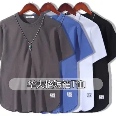 Men Black Waffle Knit T-Shirt Loose Summer 2025