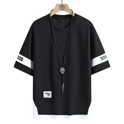 Men Grey Yellow T-Shirt Summer Casual Loose Fit