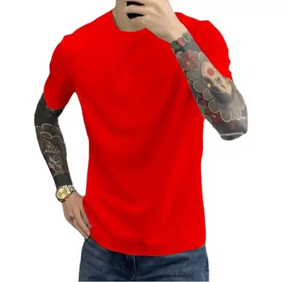 Men Green Short Sleeve T-Shirt Round Neck Casual Wear