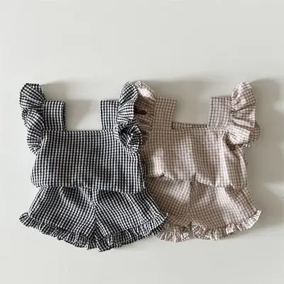 Baby Girl Plaid Sleeveless Vest Shorts Set