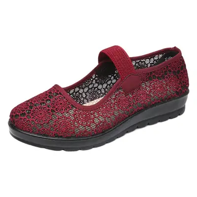 Red Lace Mid-Older Women's Breathable Slip-On Shoes