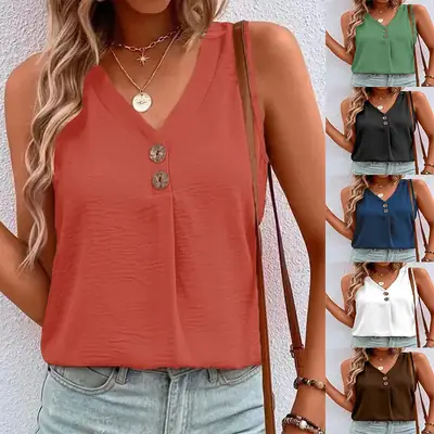 2023 Button Sleeveless V Neck Vest Women