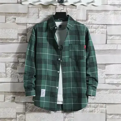 Men's Black White Plaid Long Sleeve Shirt Slim Fit Autumn