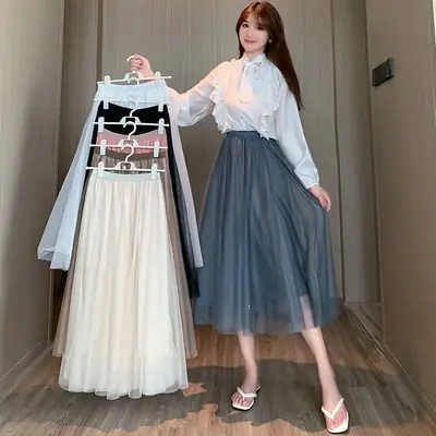 Princess Long Skirt High Waist Elastic Waist Mesh 2025