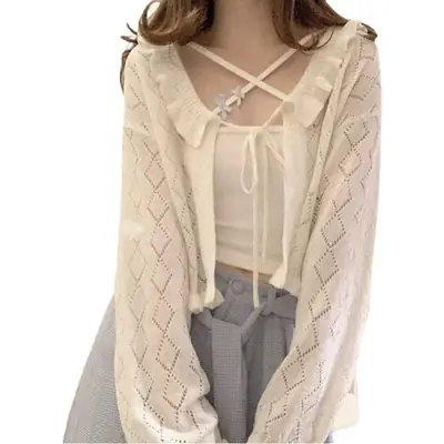 2025 Summer Knitted Hollow Lace-Up Tt Shirt for Women