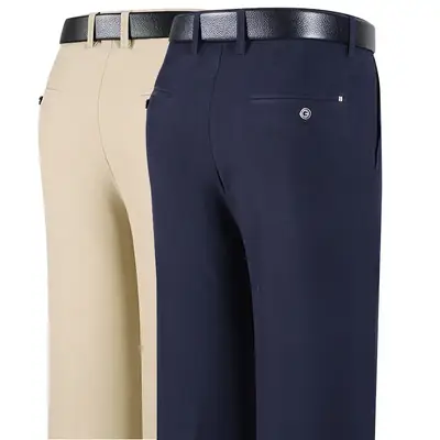 Ice Silk Stretch Men's Pants Spring Summer High Waist Western