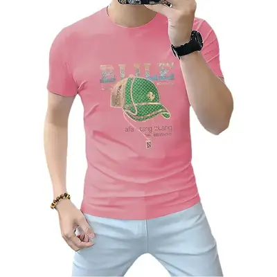 Men Red Blue Graphic T-Shirt Short Sleeve Summer