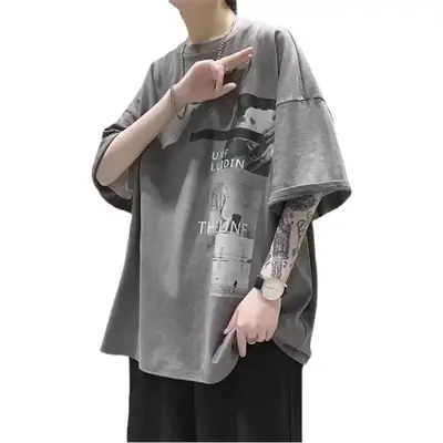 Harajuku T-Shirt Black Loose Fit Summer Men