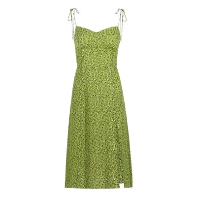 Green Floral French Waist-Cinching Dress for Women