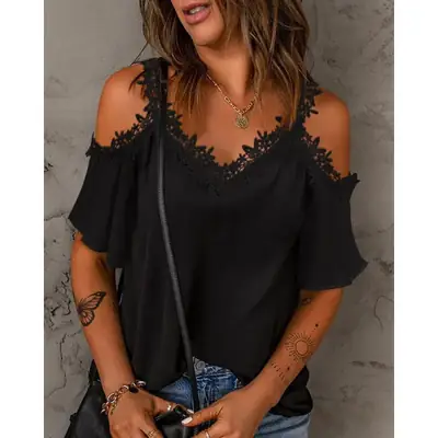 White Lace Shoulder T-Shirt with 2023 Design