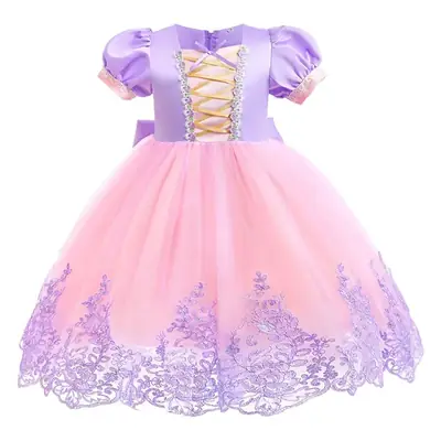 Purple Crystal Rapunzel Dress Mesh Bow Gown