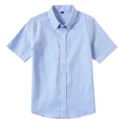 Boys Houndstooth Blue Pure Cotton Short Sleeve Shirt
