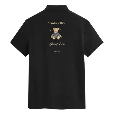 Men's Black Embroidered Travel Guide Polo Shirt