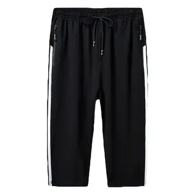 Men Three Bar Cropped Pants Gray Black Plus Size Cotton