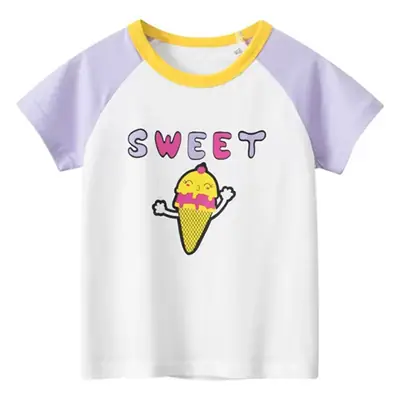 Girls Short Sleeve T-Shirt Yellow White 2024 Summer